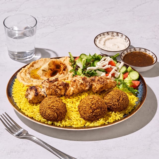Chicken and Falafel Plate.