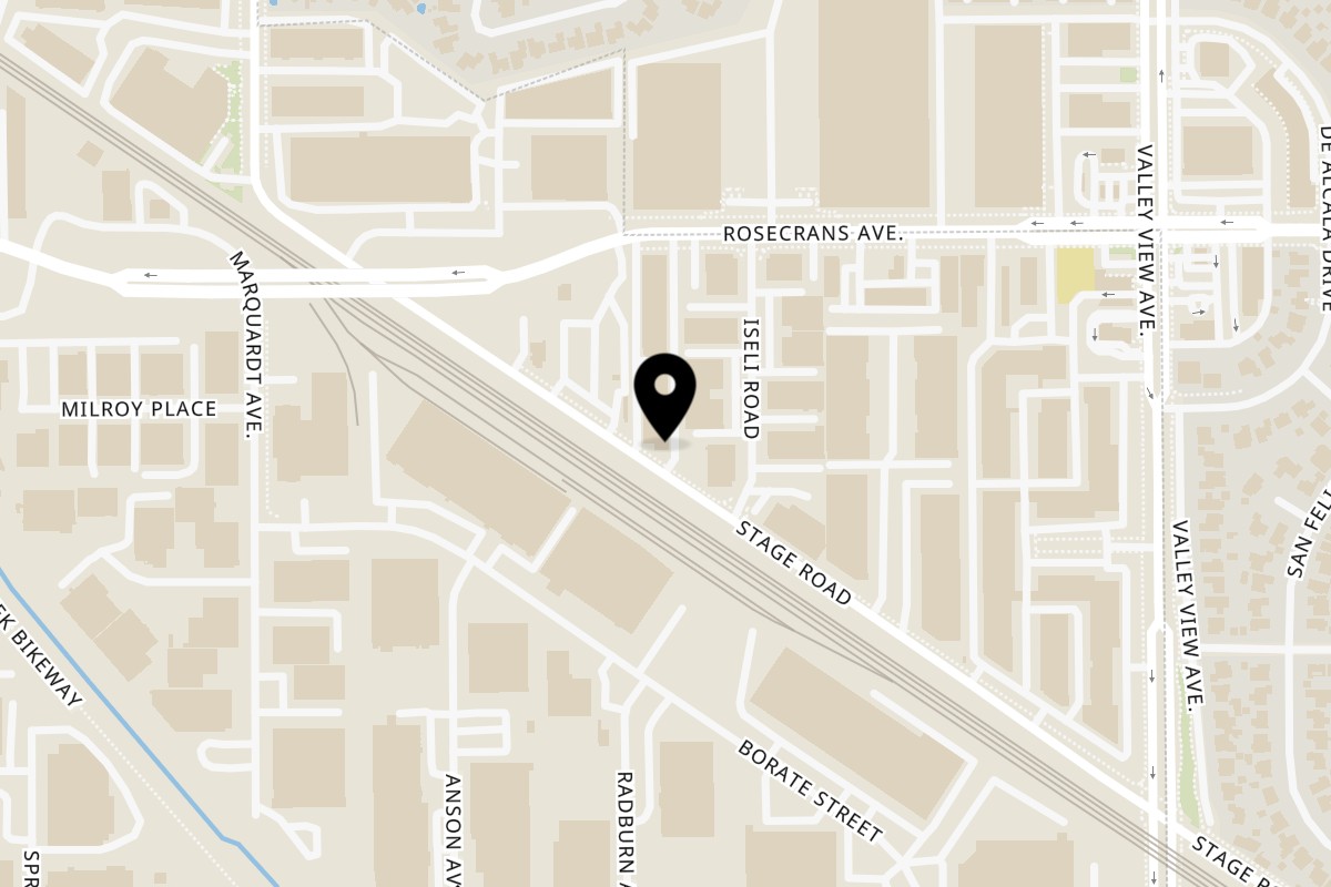 Map showing the location of The Green Olive on 13965 Stage Rd B in Santa Fe Springs